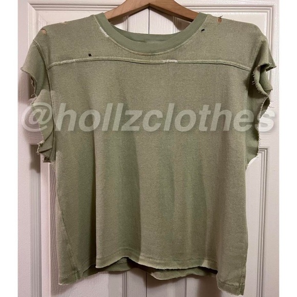 Free People Distressed Warrior Tee Sage XS - Picture 2 of 10
